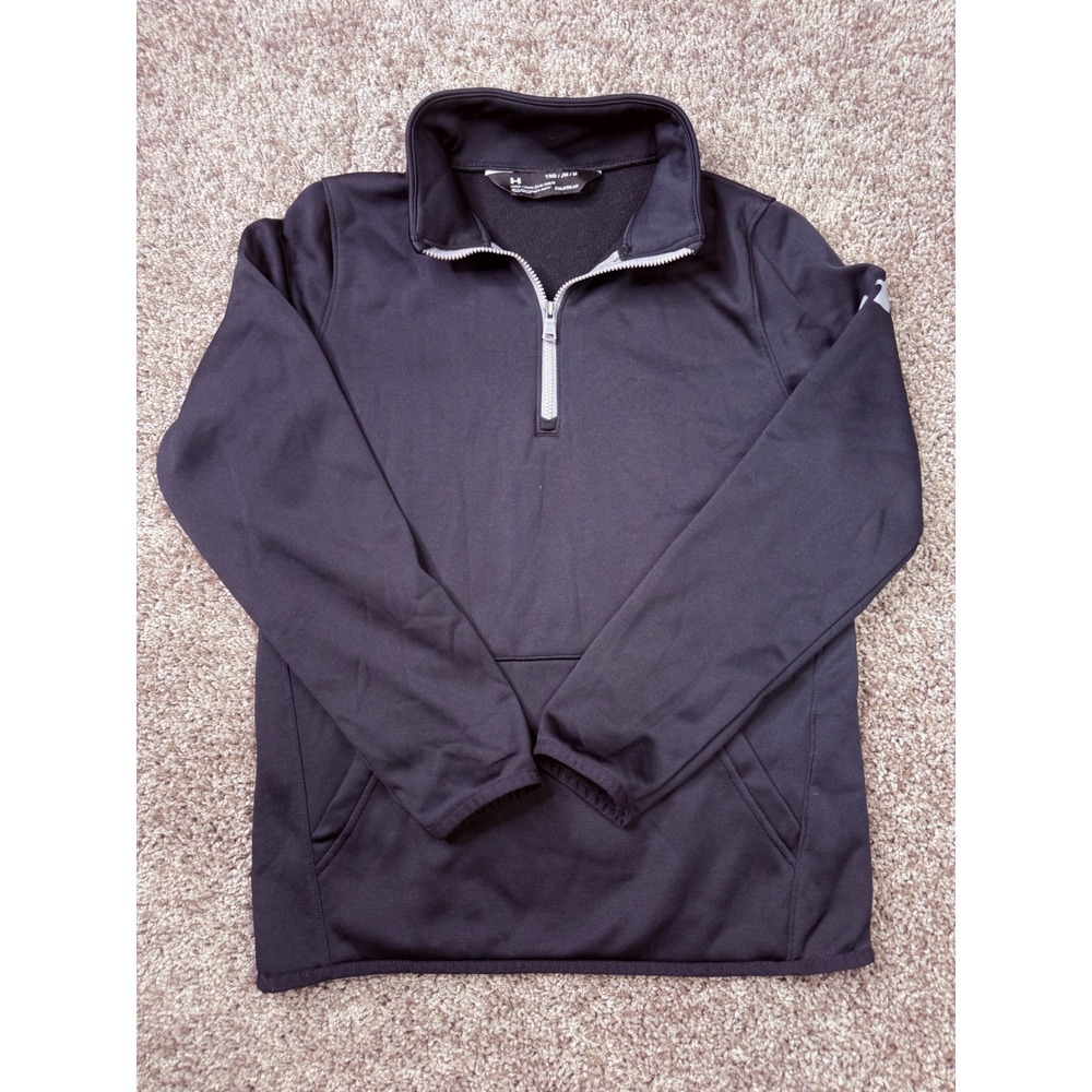 Under Armour Boys Quarter Zip Pullover Black Fleece Sweatshirt Size Medium YMD